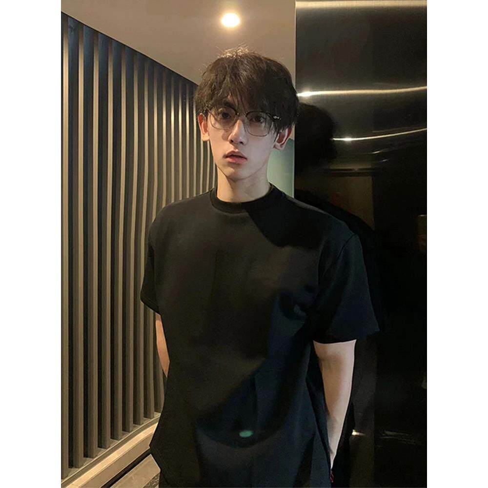 美式小领口男正肩重磅t恤硬挺夏穿搭cleanfit白色短袖内搭打底半