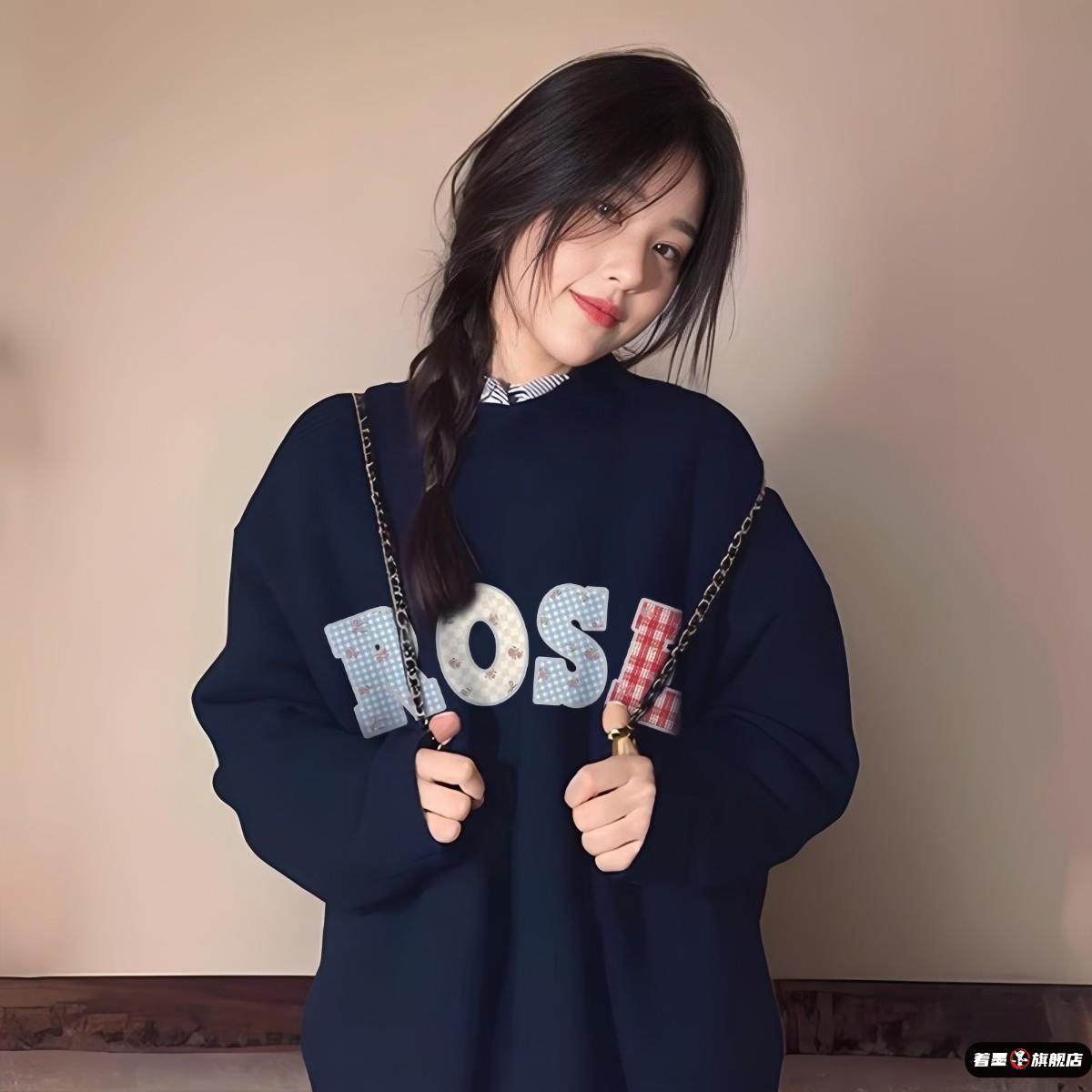 少女圆领纯棉卫衣女大童春秋2025初中高中学生宽松无帽长袖上衣服