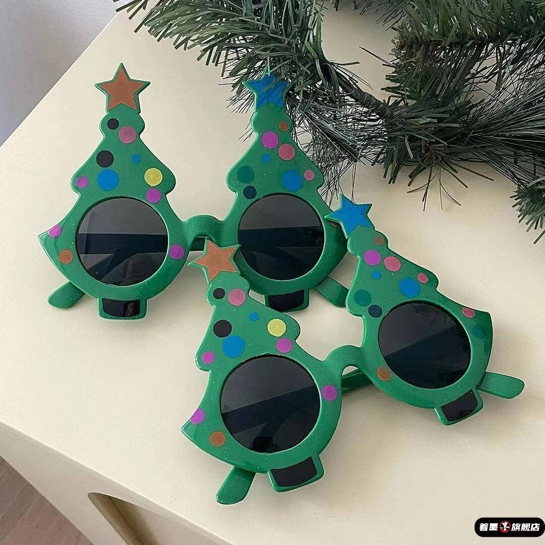 圣诞节拍照眼镜框圣诞树装饰儿童场景布置道