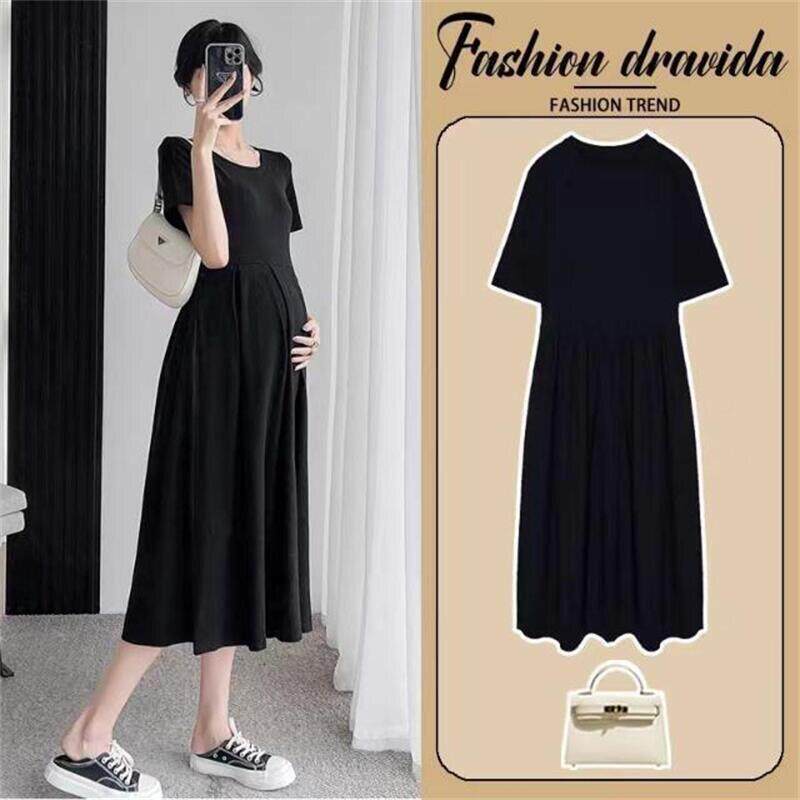 孕妇夏装高腰宽松短袖连衣裙夏2026新款小个子可哺乳长裙休闲薄款