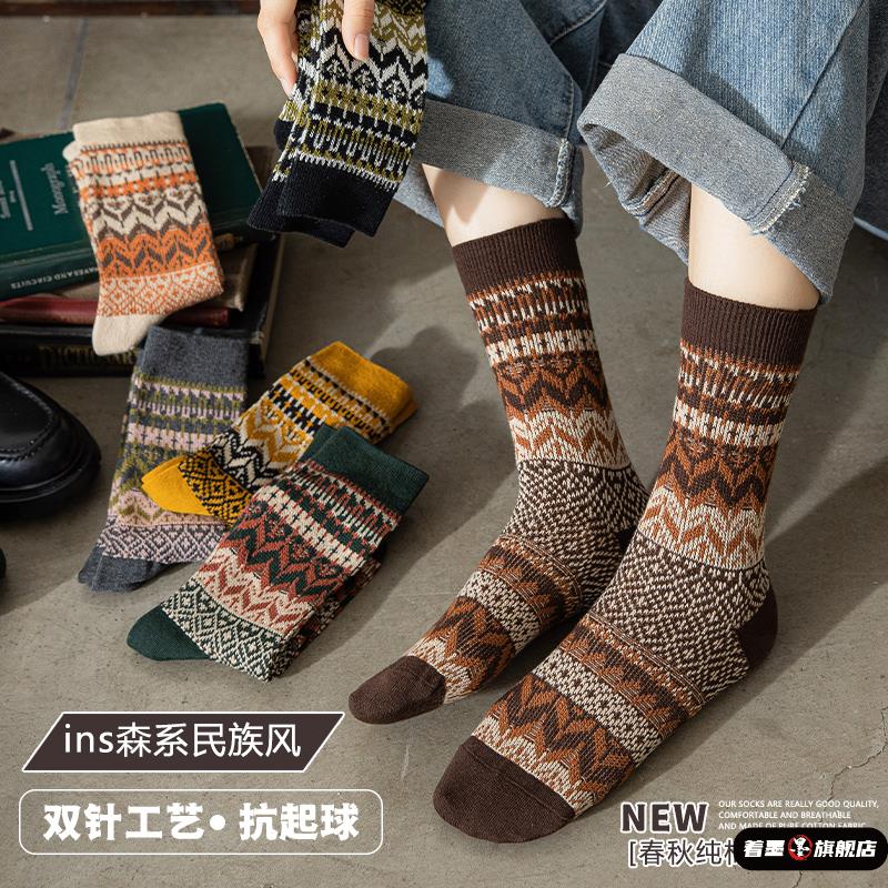 袜子女秋冬款中筒袜日系覆古堆堆棉袜韩国双路双针春秋长袜ins潮