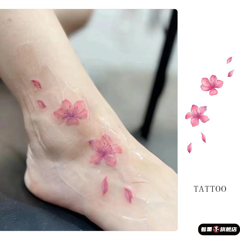 纹身贴女高级感樱花落九天彩色防水持久逼真唯美日系脚踝纯欲风