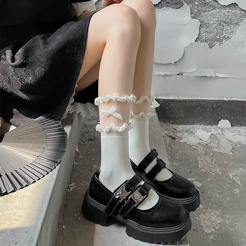 白色袜子女中筒蕾丝夏季薄款蝴蝶结jk洛丽塔