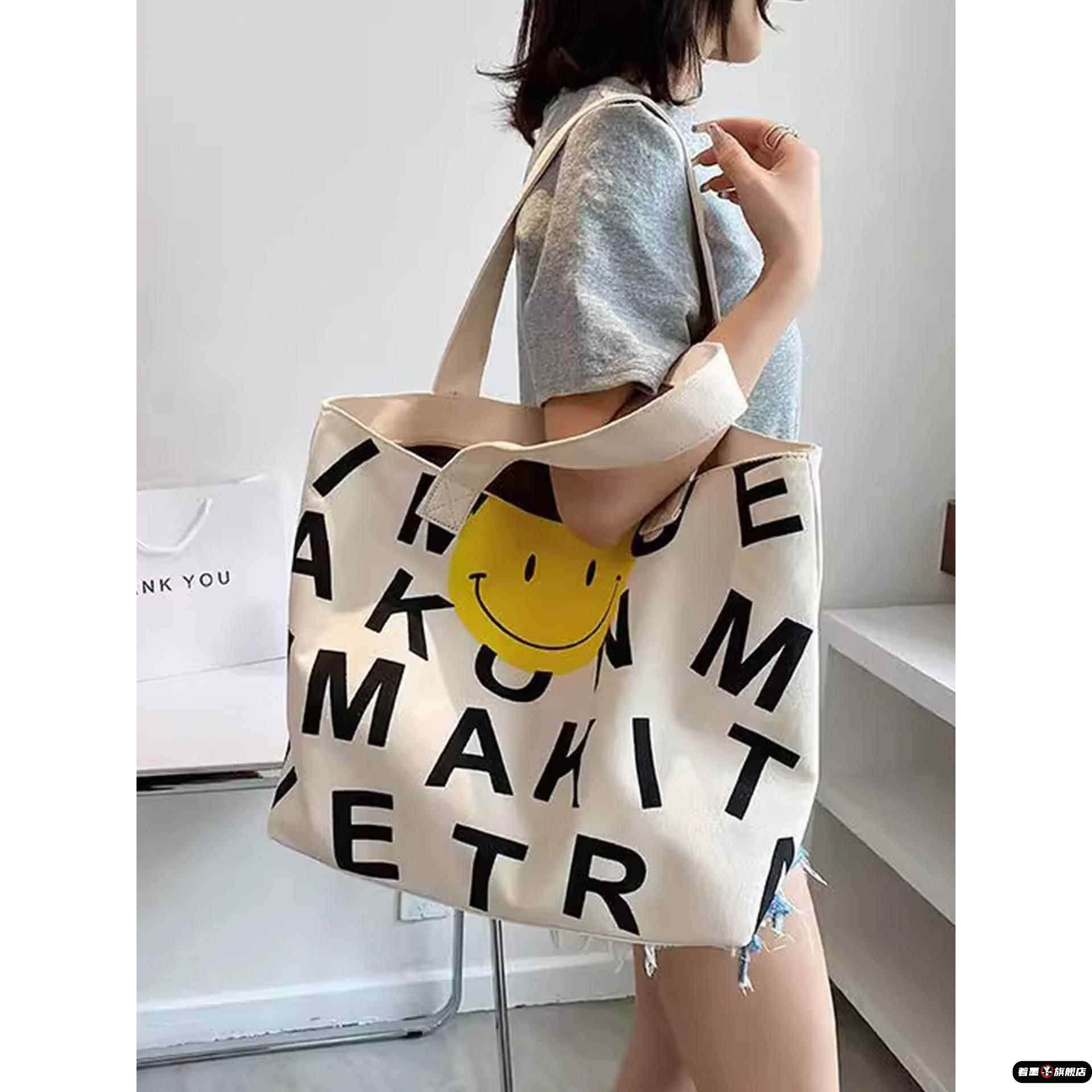 帆布包大容量结实超市购物袋帆布2025年新款印花卡通托特包女单肩,箱包皮具/热销女包/男包,通用款女包,淘宝优惠券,粉丝福利购,淘宝优惠卷