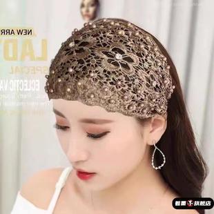 女士遮白发包头帽蕾丝薄款宽边发带女气质网纱透气包头巾头饰发饰