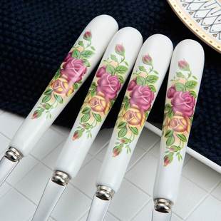 不锈钢陶瓷汤匙吃饭粥汤勺 304勺子家用调羹长柄可爱浪漫创意韩式