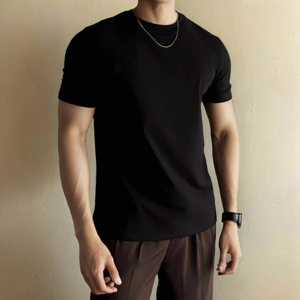 男士修身正肩圆领短袖t恤男款2026新款春夏白色弹力打底百搭半袖