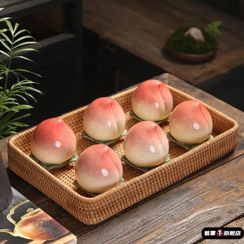 创意陶瓷桃子茶叶罐小号迷你便携家用摆件密封罐子寿桃回礼伴手礼