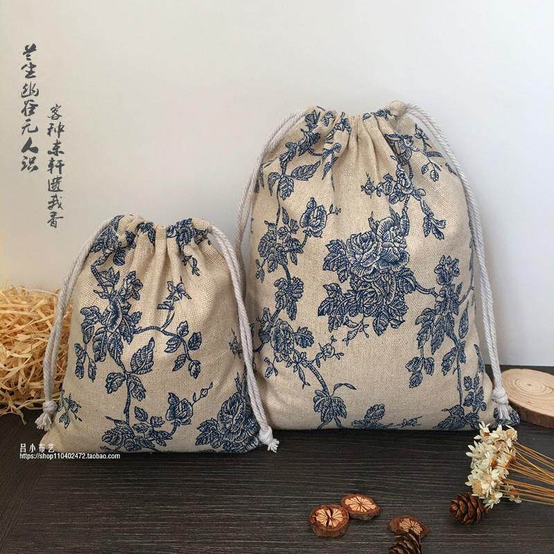 家用棉麻布艺抽绳收纳袋挂袋包包布袋袋束口袋透气性好小中号袋子