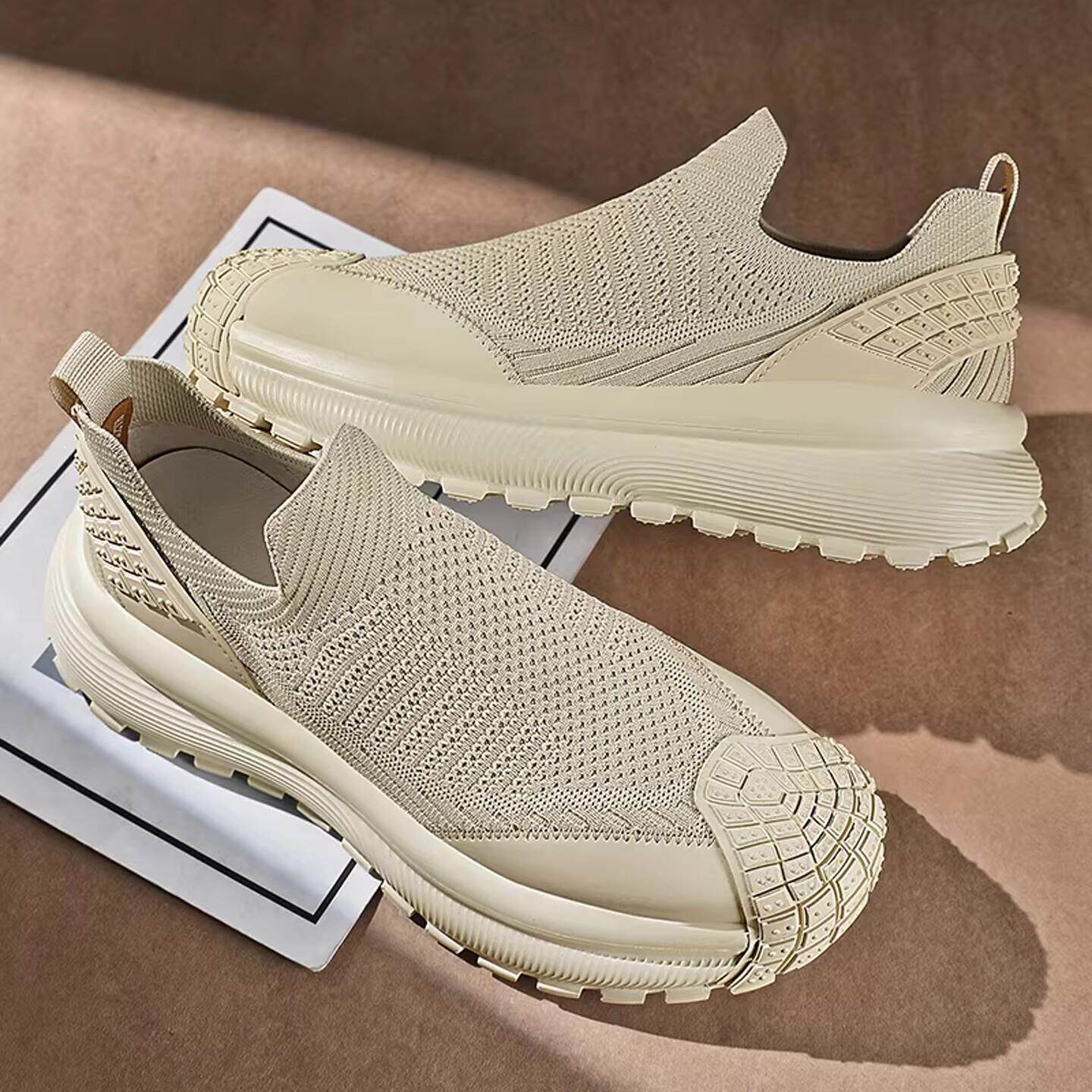 男士透气防臭软底布鞋老北京夏季飞织网面鞋运动休闲轻便一脚蹬鞋