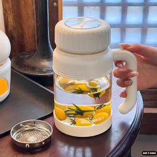 简约大容量玻璃水杯女新款2025带把女士办公室泡茶水分离杯子男生