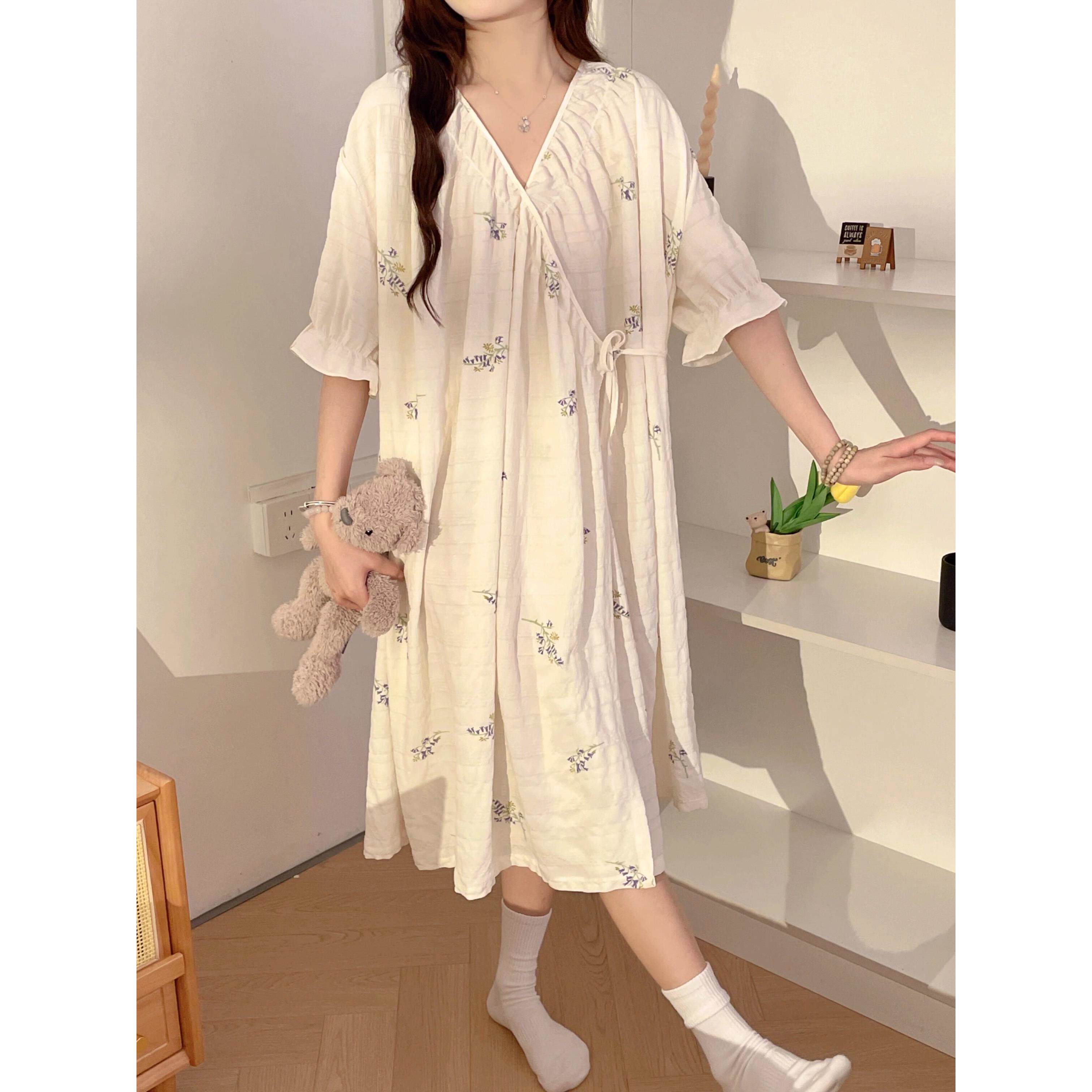 云朵棉孕妇睡裙大码中长款哺乳睡裙夏季薄款睡衣怀孕期月子服产妇