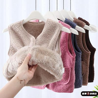 冬季儿童加绒加厚马甲秋冬新款羊羔绒背心婴儿男女童宝宝保暖外穿