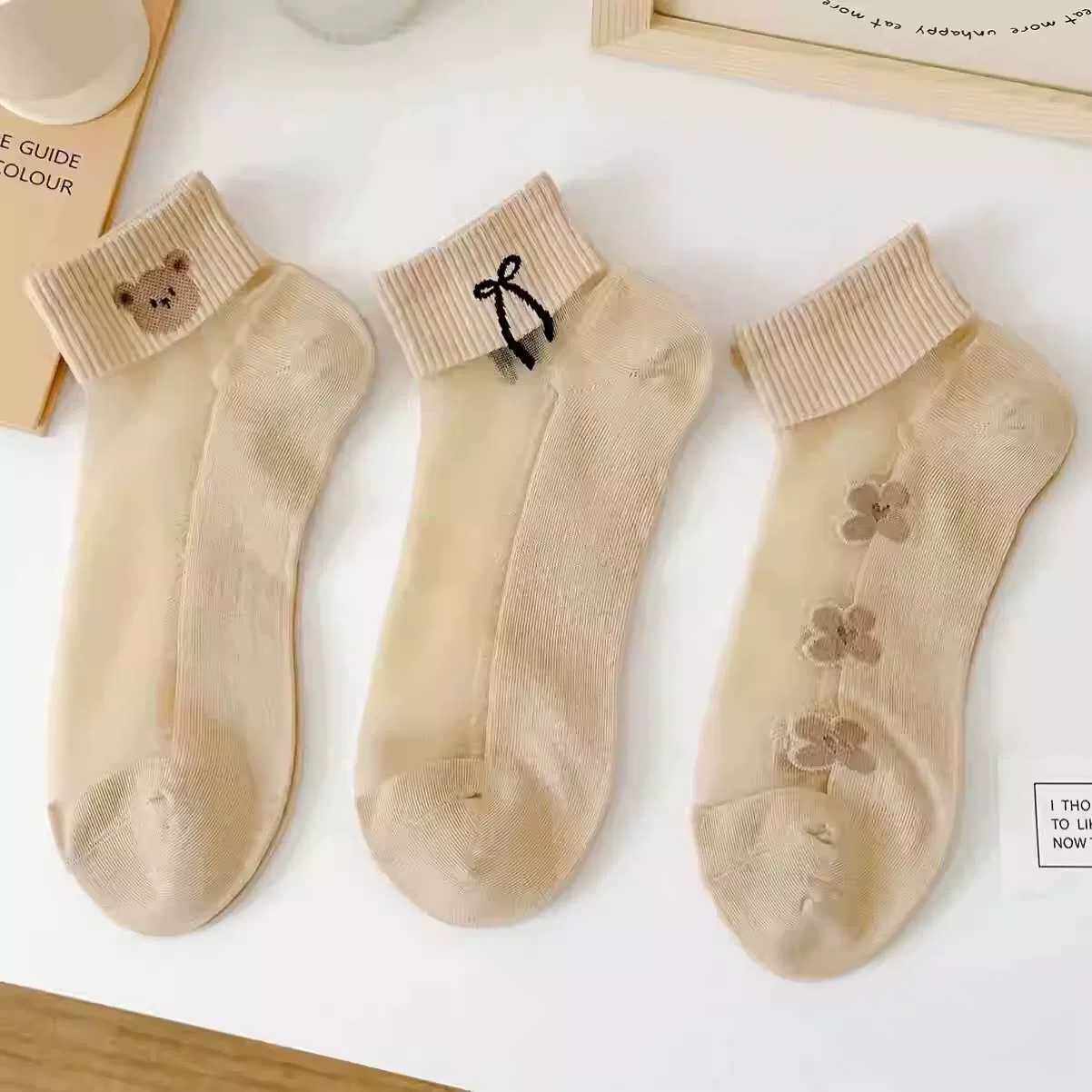 夏季薄款肉色水晶丝袜子女短袜玻璃卡丝船袜防勾丝短筒袜肉丝蕾丝
