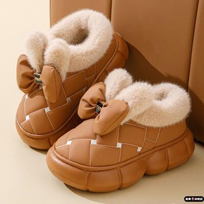 蝴蝶结拖鞋冬季坡跟甜美风包头拖