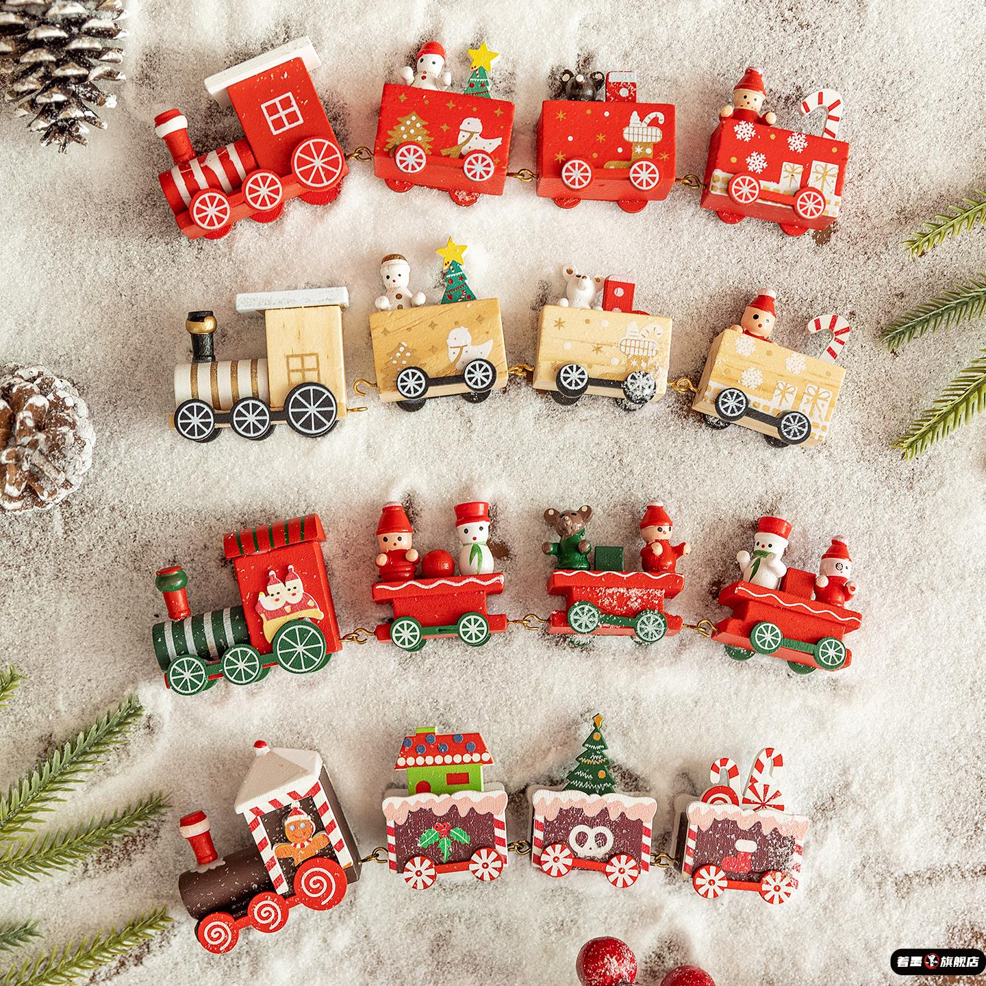 圣诞小火车摆件装饰木质小火车造景桌面摆件儿童玩具小礼创意礼盒