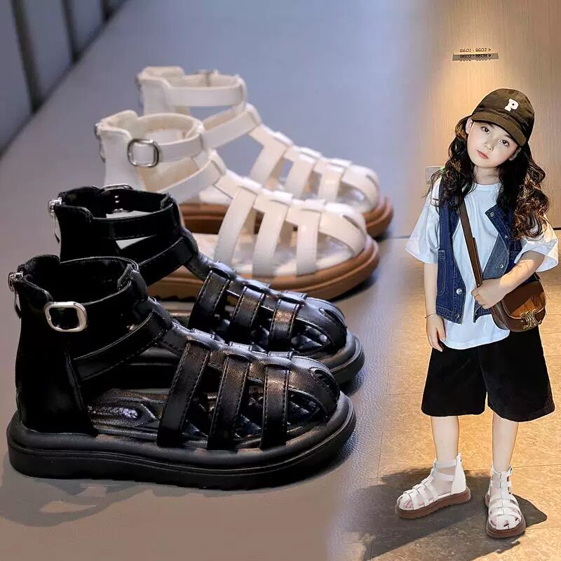 中大童女童凉鞋2026夏季新款罗马公主风时尚小女孩包头儿童凉鞋