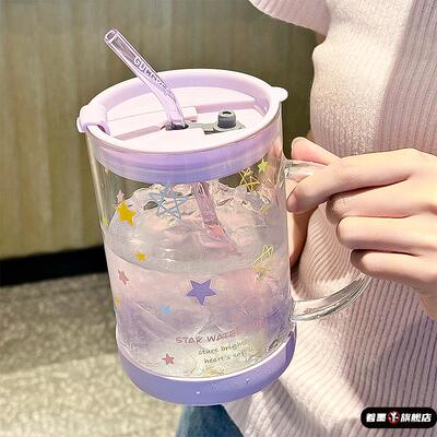 1000ml大容量玻璃杯高颜值耐高温喝水杯子女生带盖牛奶果汁吸管杯
