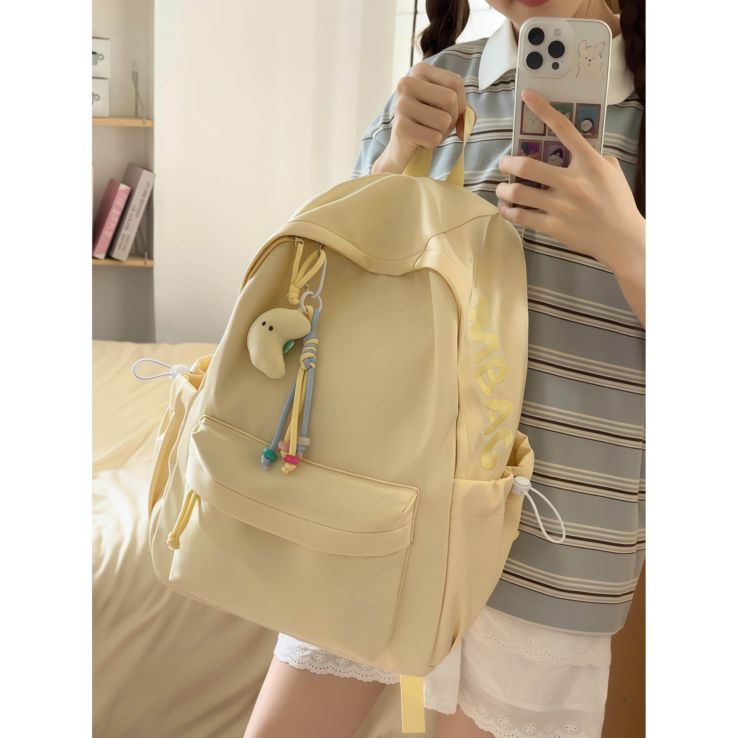 书包ins风小众高中生初中女生简约纯色系大容量韩系双肩包女肩包