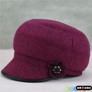 中老年人帽子女秋冬天毛呢鸭舌帽加厚保暖老人棉帽奶奶妈妈帽