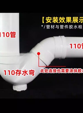 pvc防臭存水湾50 75 110 160mm带检查口p弯s弯下水管配件沉水湾