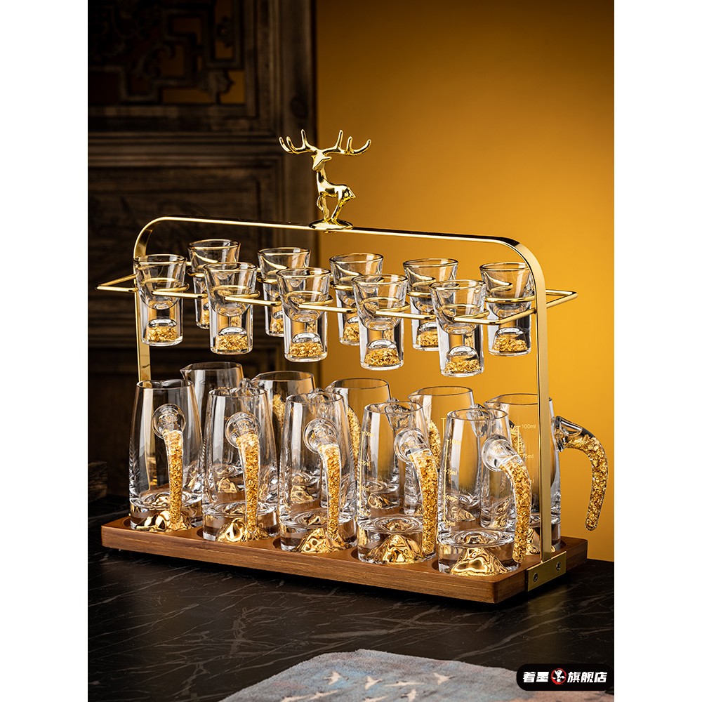 水晶玻璃白酒杯高档轻奢套装家用中式一口小