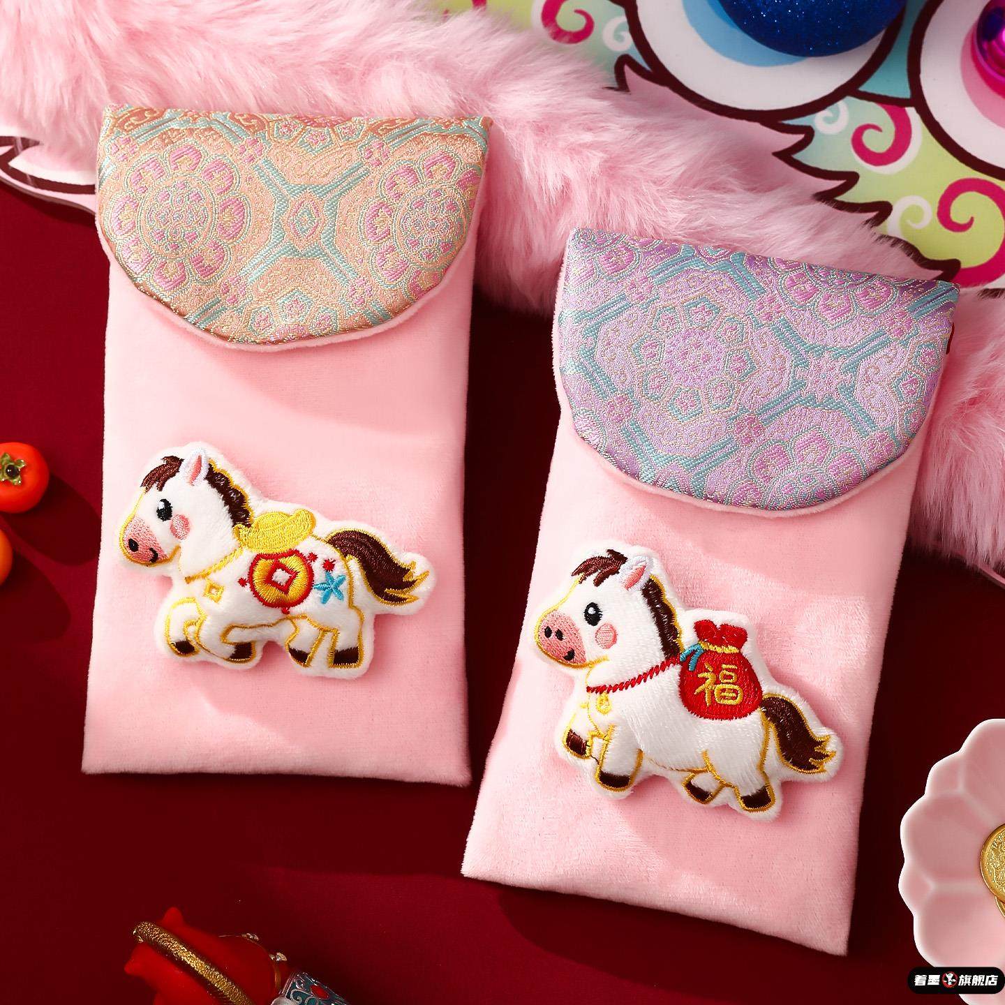 马年布艺材质压岁包2026新款红包袋过年儿童挂脖压岁钱包利是封