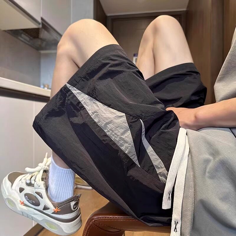 冰丝速干五分运动裤男款休闲短裤男士拼色系绳运动夏季薄款沙滩裤