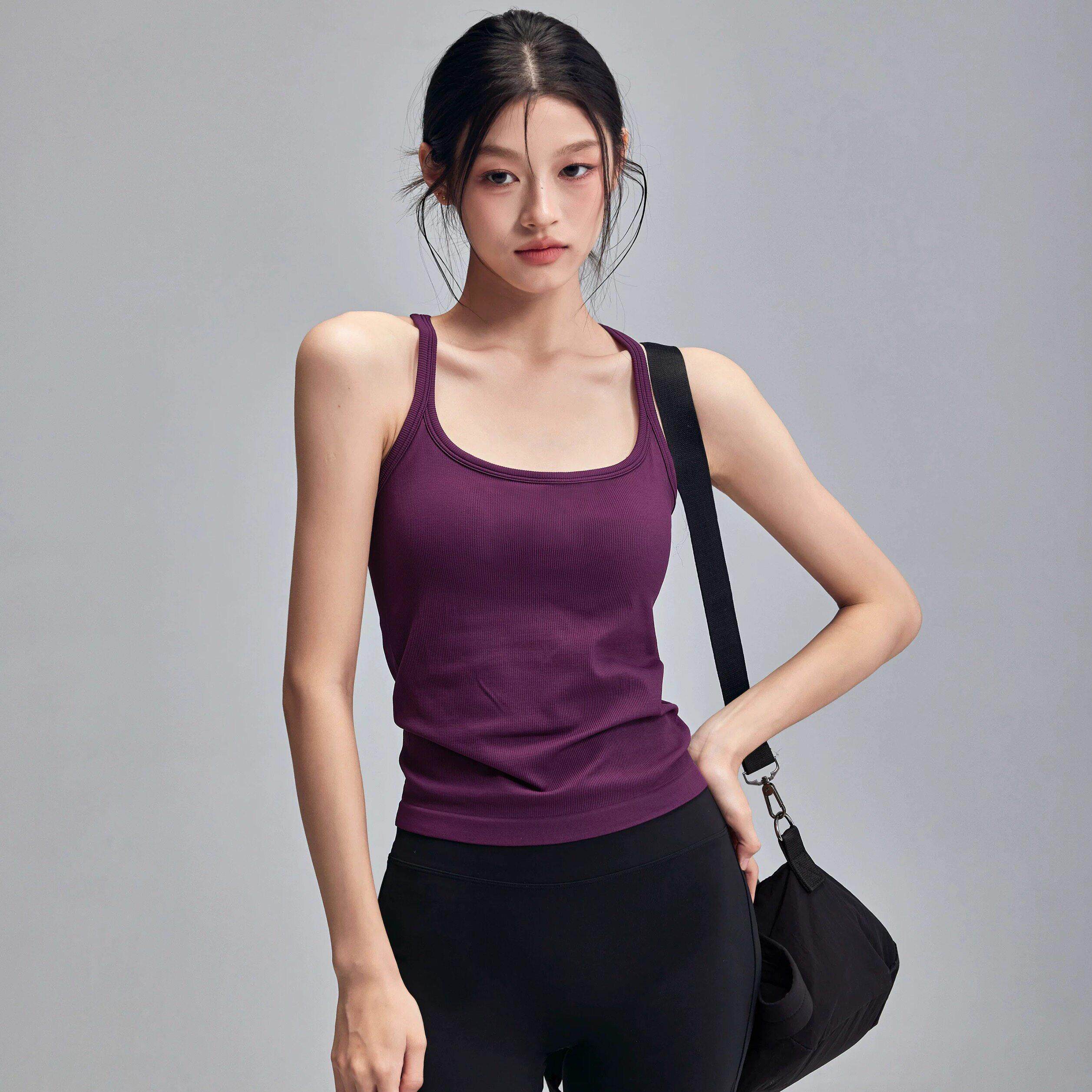 工字运动背心女带胸垫健身孩防震速干跑步内衣弹力吊带瑜伽服上衣