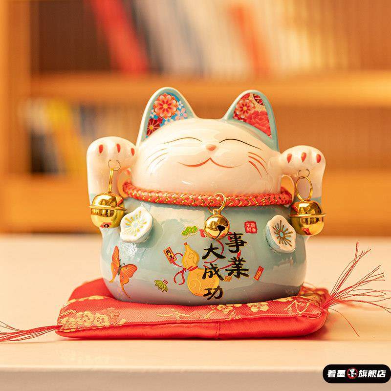 招财猫陶瓷存钱罐摆件日式创意小迷你店铺开业收银台可爱生日礼物