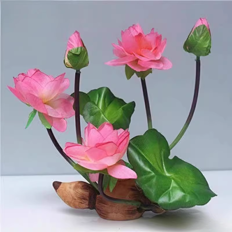 鱼缸里面的装饰品仿真水草荷花莲子造景居家摆设塑料假荷花莲花