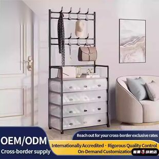 跨境热卖鞋帽一体架简易鞋架鞋柜门口多功能衣帽架防尘鞋架子多层