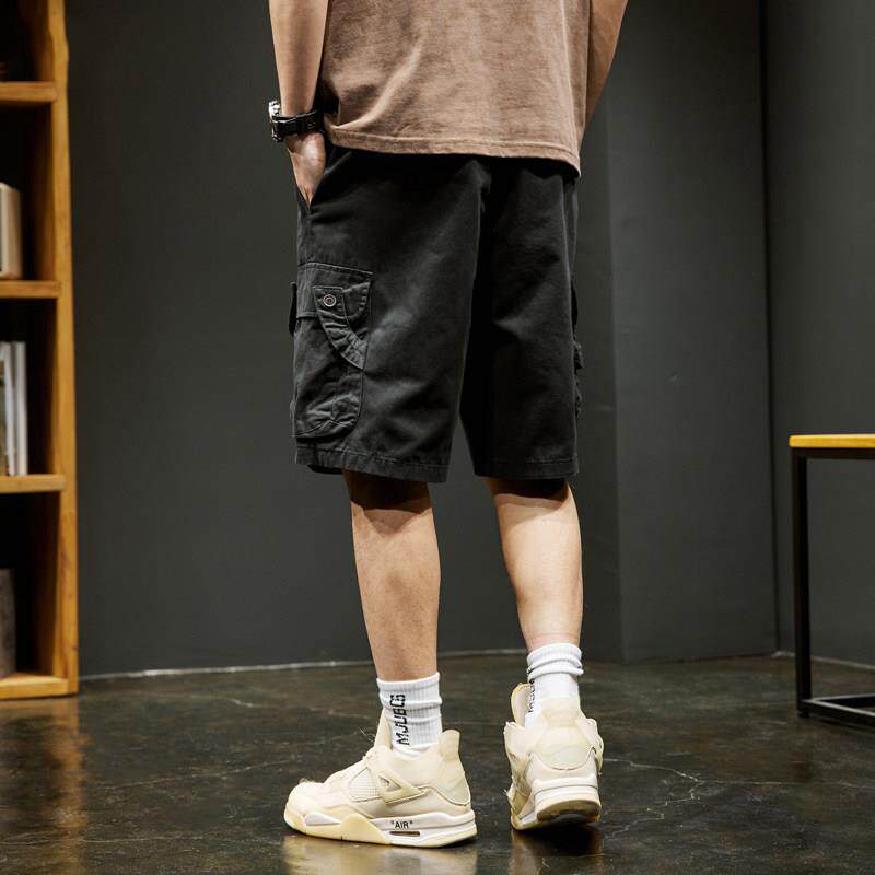 宽松大码五分工装短裤男款美式夏季男士多口袋复古工装直筒阔腿裤