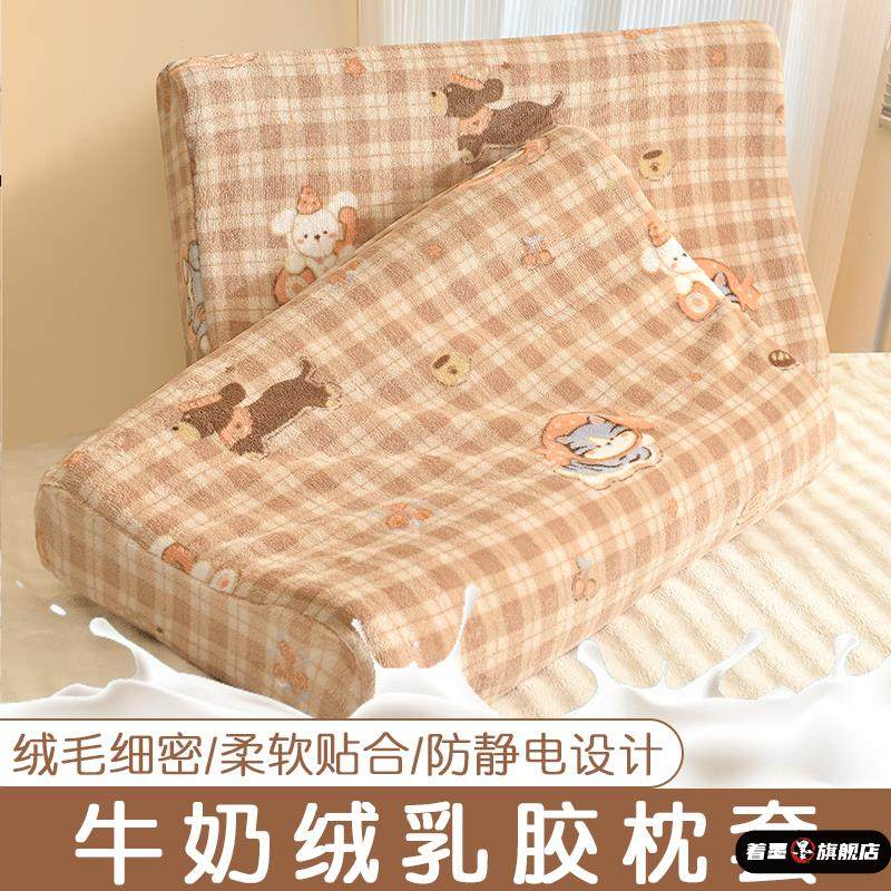 冬季新款加厚牛奶绒印花乳胶枕套30cmx50cm一对装家用枕芯内胆套