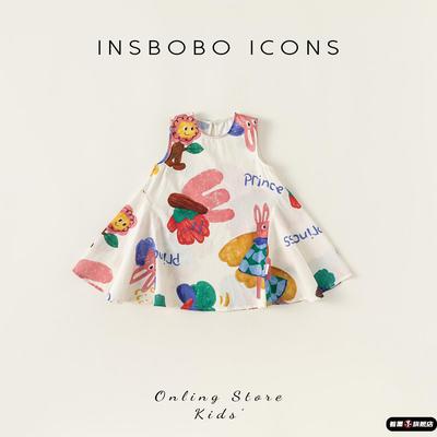 女童连衣裙秋印花女宝秋装2025秋季新款无袖女宝裙子儿童童装秋天