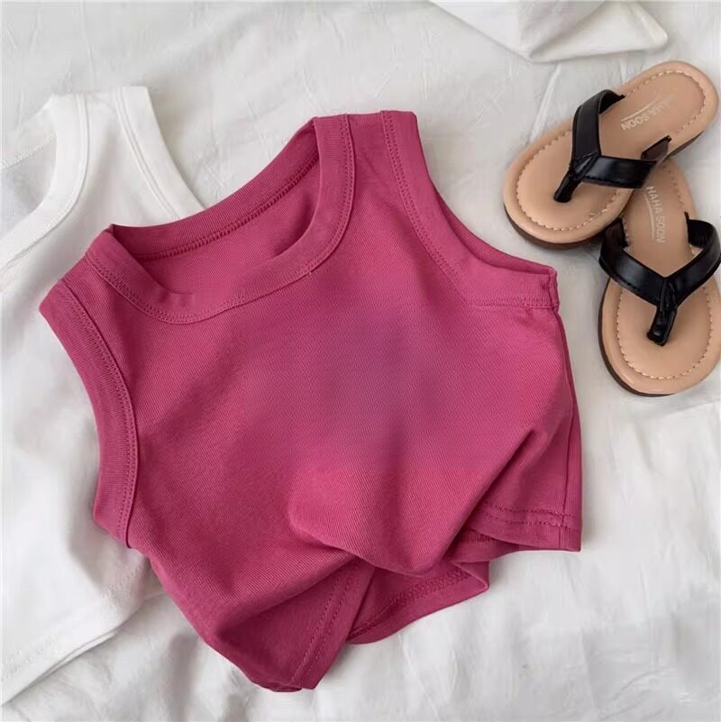 女童圆领无袖短款背心短款运动外穿夏季2026薄款内搭吊带儿童T恤