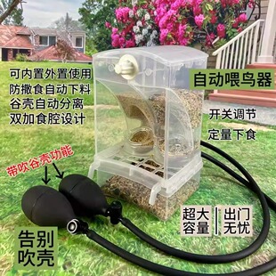 鹦鹉防溅自动喂食器一体机鸟食盒挂式防撒谷壳分离新款自动下料器