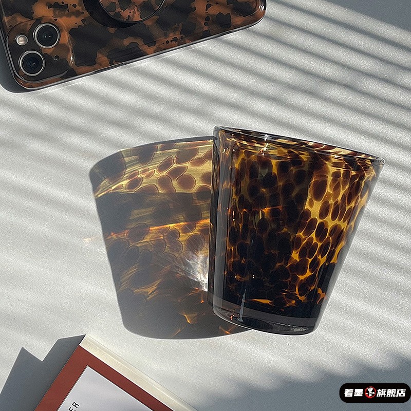 威士忌洋酒杯玻璃杯CMYD玳瑁复古豹纹水杯中