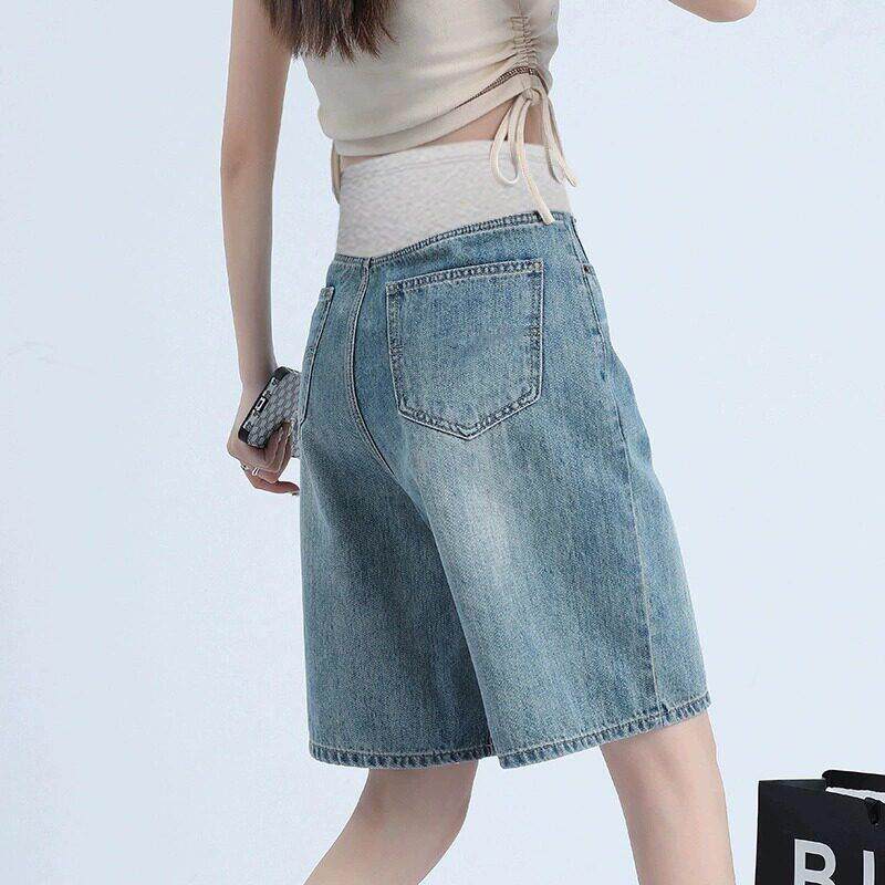 孕妇夏季薄款托腹短裤牛仔外穿打底裤不勒肚子五分阔腿裤子春夏装