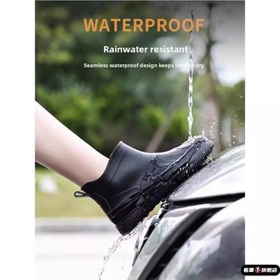 女士防水防滑加绒雨靴低帮运动雨鞋女款厨房工作甜美胶鞋冬季加棉