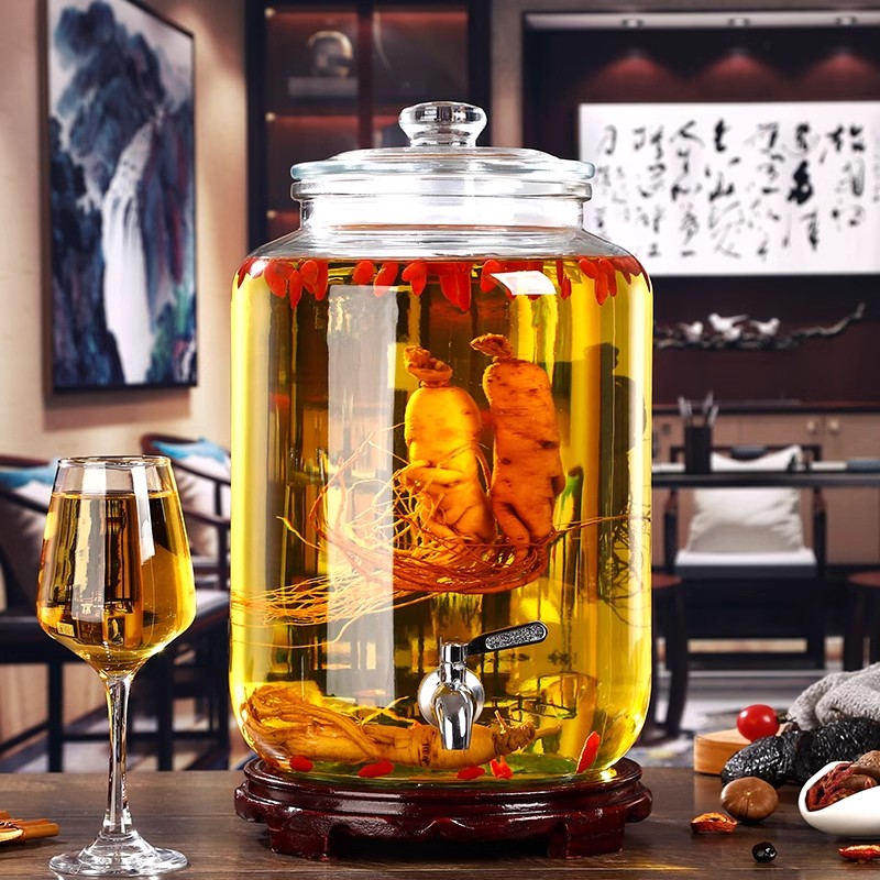 无铅加厚泡酒坛子玻璃泡酒瓶家用广口人参酿酒瓶酵素果汁罐带龙头