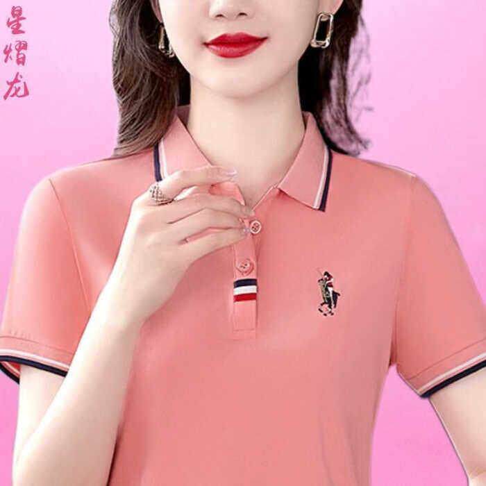 女士翻领短袖t恤polo衫时尚休闲运动2026夏季新款妈妈装透气速干