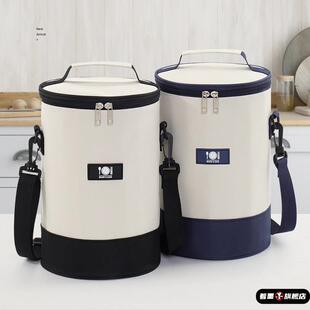 牛津布便当包学生饭盒手提袋圆形加厚铝箔户外保温上班族圆筒餐包