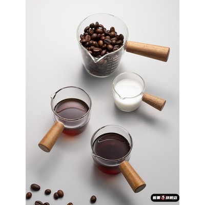 手冲咖啡玻璃萃取杯意式浓缩杯小奶盅木柄盎司杯液量杯子萃取杯子