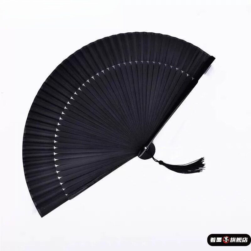 男款便携结实耐用竹骨折扇女士搭配旗袍舞蹈小黑色蕾丝古风中国风