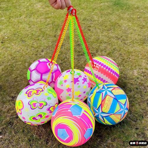 儿童玩具球带绳网红链子彩虹球子弹力球手提