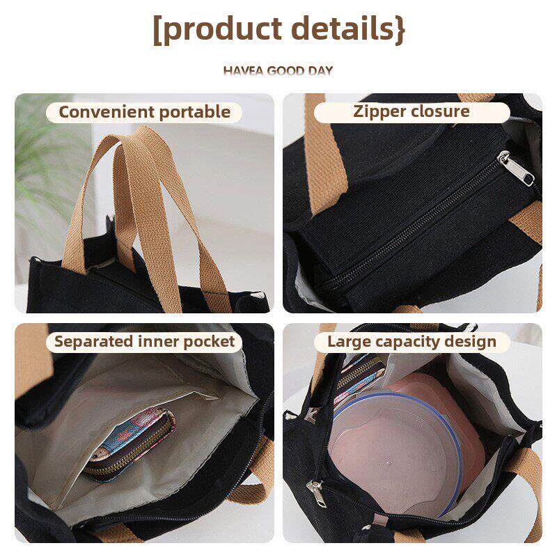 上班族手提大容量饭盒袋日韩加厚帆布包女包便当饭盒妈妈买菜布包