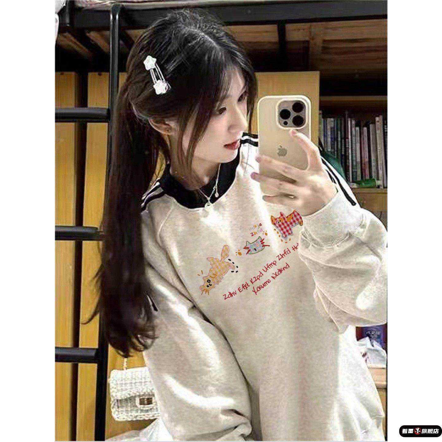 2025流行超好看三条杠卫衣女大童春秋新款初中高中学生加绒上衣服