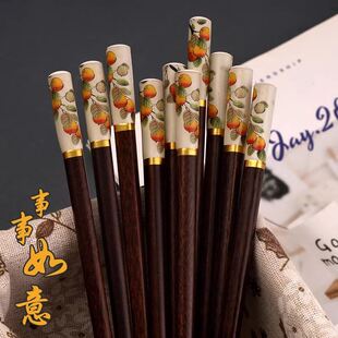 过新年耐高温实木快子 日本事事如意筷子家用高档防滑抗菌防霉中式