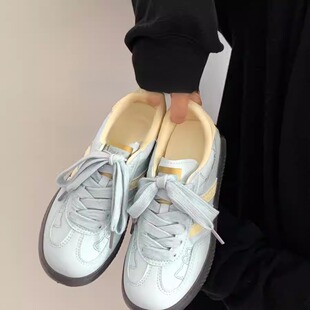 平底德训鞋休闲女鞋蓝黄板鞋款新款百搭厚底小白鞋小众鞋休闲鞋